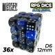 36x Dadi D6 12mm - Blu Marmo